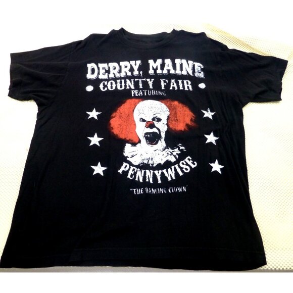 WB Other - IT Movie Men's Derry Maine County Fair Pennywise Black T-Shirt XL TIM CURRY
